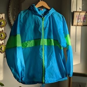 90s Retro vintage Windbreaker colour block green blue with ventilation tennis